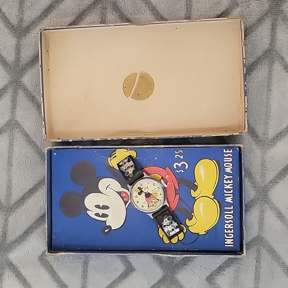 Vintage 1930s Ingersoll Mickey Mouse Wrist Watch in original box